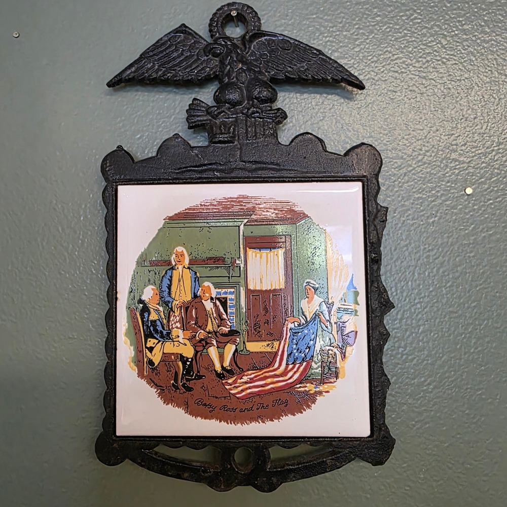 Seven Star Cast Iron Trivet 9in Black Betsy Ross Patriotic Eagle Wall Plaque